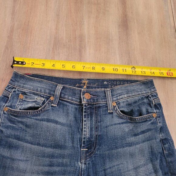7 For All Mankind Cropped Skinny  Medium Wash Distressed Jeans Sz 28 - Picture 6 of 11